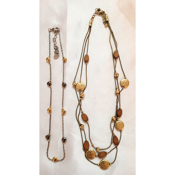 2 Pc Lot Necklace Stretch Bracelet Lot Twotone Goldtone Silvertone Metal Y2K - Picture 3 of 6